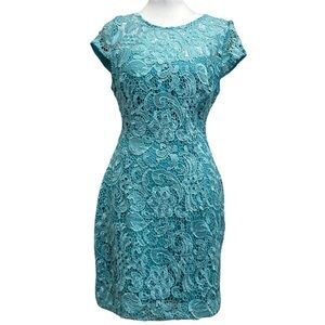 Lipsy London Light Blue Lace Open Back Femme Mini Dress size 8